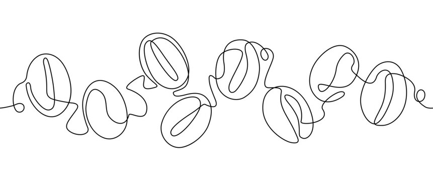 Seamless Pattern with Coffee Beans. Continuous Line drawing style. Vector isolated illustration.