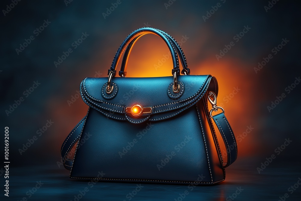Poster a purse with a light on it is on a table