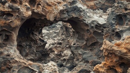 Obraz premium A close-up shot of a rock formation with a natural archway.
