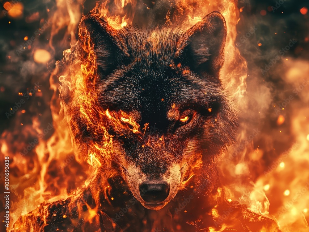 Wall mural wolf in fire