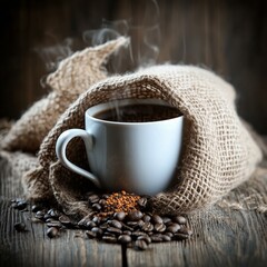 cozy autumn background with cup of coffee with space for text