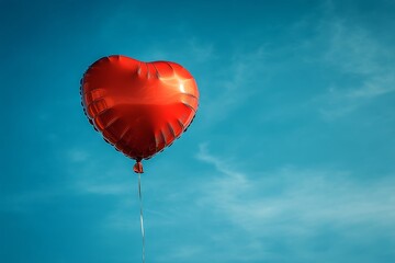 Fototapeta premium Heart-shaped red balloon floating against a clear blue sky on a sunny day