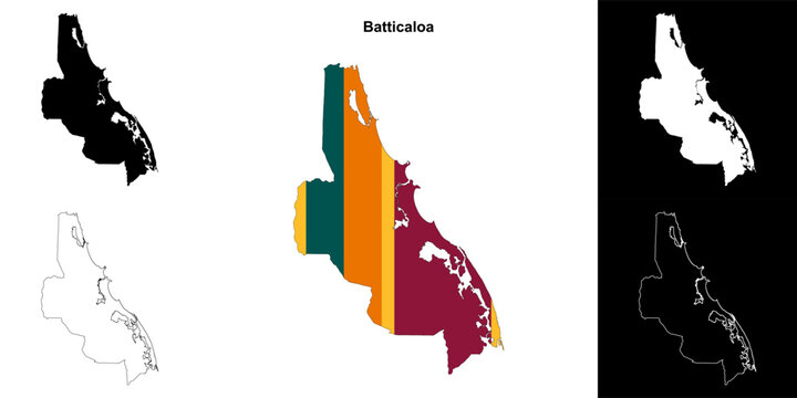 Batticaloa district outline map set