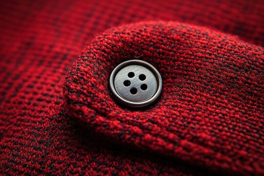 A close up of a red button on a red sweater