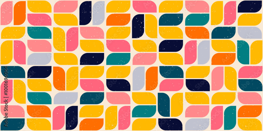 Aufkleber Bauhaus pattern of colored geometric rectangle tiles. Vector background from a mosaic of tiles with rounded edges.