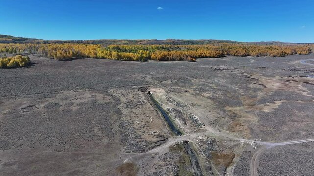Aerial mountain Narrows water project Fairview Skyline Utah 4K. Sanpete County Utah intends to construct a dam and reservoir. Started 80 years ago before environmental protests.