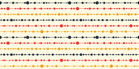 A multi-colored background of dots connected in a continuous row with a line. A pattern of dots in rows.