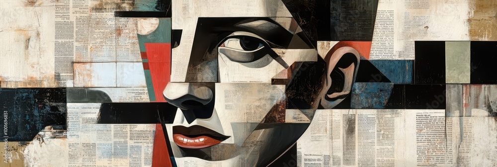 Poster abstract portrait of a person with geometric shapes and textured background in modern art style