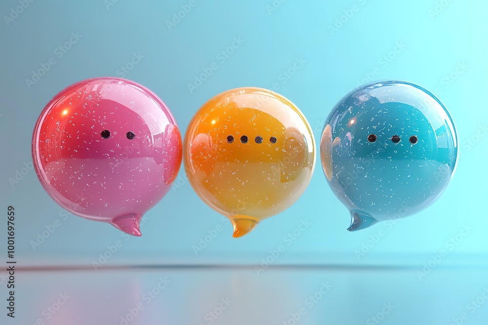 Poster three colorful balloons with a speech bubble on each one