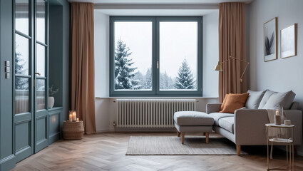 Fototapeta premium Goats living room with heating radiator, design