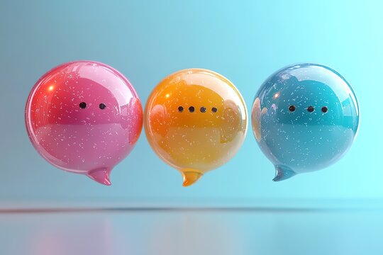 Three colorful balloons with a speech bubble on each one