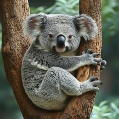 Naklejka premium A cute koala resting on a tree branch in its natural habitat during the day