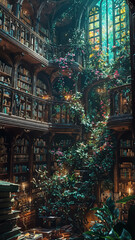 Fototapeta premium Enchanted Archives: A Celestial Library of Dreams. Generative AI 