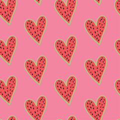 Watermelon heart pink seamless pattern vector illustration