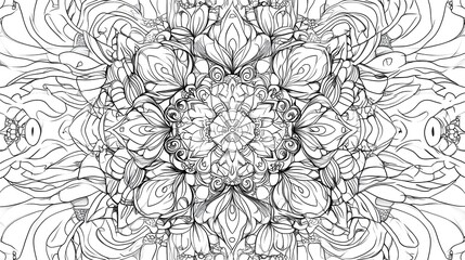 A detailed mandala coloring page showcasing symmetrical designs and swirling lines, ideal for relaxation and creativity