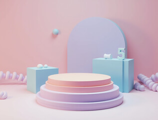 3D product podium background. Retro style geometric pedestal or platform background. 3D rendering illustration