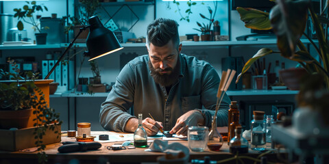 A man working at a desk in his home office