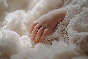 
A small newborn baby, delicate and peaceful, symbolizing new life, innocence, and the beginning of a beautiful journey