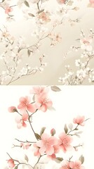 Fototapeta premium A collection of delicate floral patterns in muted tones, set against a light solid color backdrop, perfect for invitations or stationery