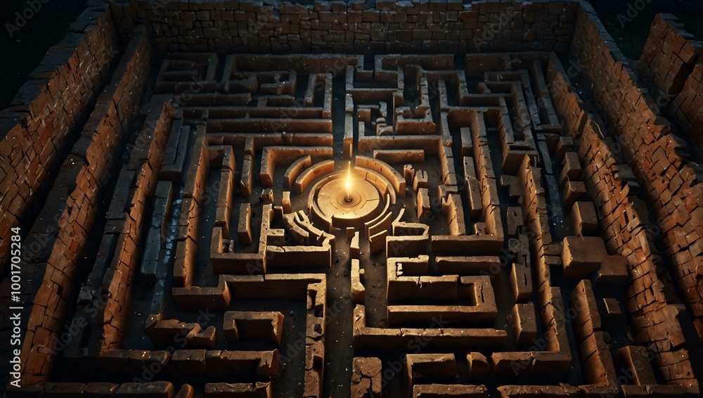 Poster lit labyrinth with a single exit, showcasing problem-solving skills.