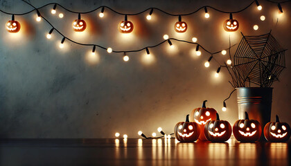 Digital Art of Halloween String Lights in Minimalist Indoor Setting