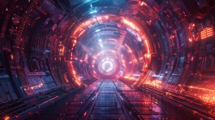 A futuristic nuclear fusion reactor in a secure high-tech facility, featuring advanced fusion technology and bright artificial lighting, incredibly detailed and intricate.