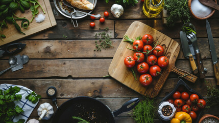 A wooden table topped with lots of different types of vegetables