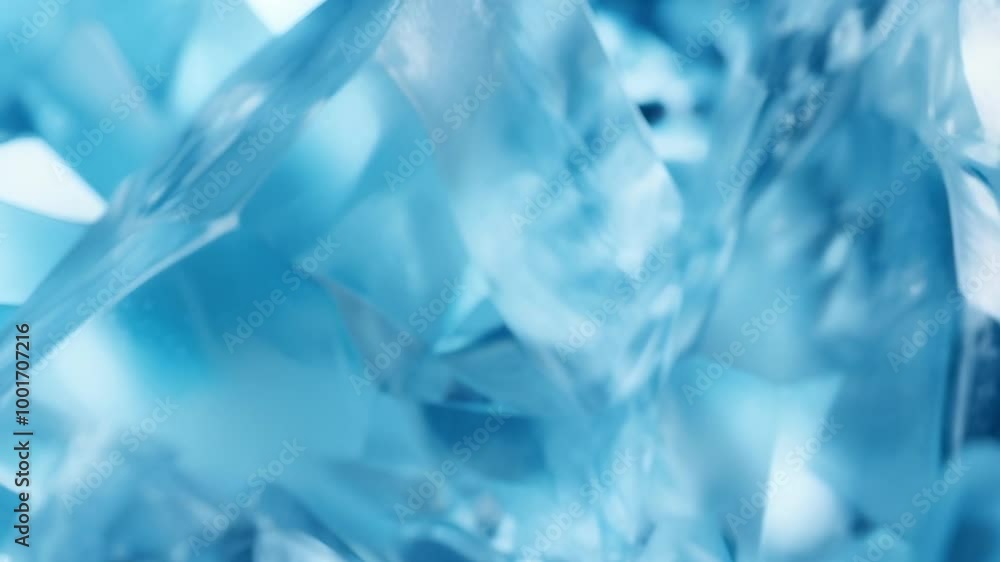 Poster Sparkling ice cubes glisten in blue light, creating a refreshing and cool abstract background. Perfect for summer parties or beverage designs