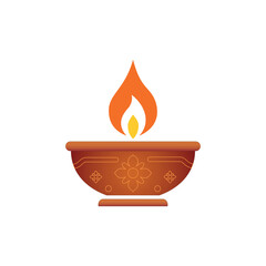 Traditional Diwali Diya with Flame and Decorative Floral Pattern illustration