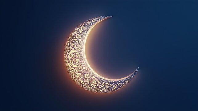 A realistic depiction of the Ramadan moon with intricate details, casting a gentle light on a minimalistic backdrop