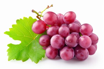 Fototapeta premium Closeup of a Bunch of Red Grapes with a Green Leaf