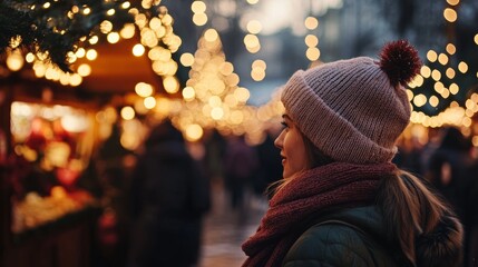 Enchanting christmas market filled with twinkling lights and joyful carolers celebrating the season