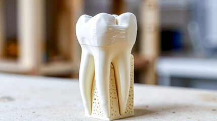 A 3D printed tooth sitting on top of a table