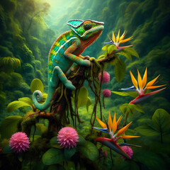 Obraz premium A Chameleon in a tropical setting