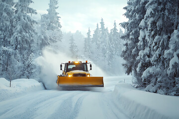 A snow plow clearing the streets, showcasing winter road maintenance and efficient snow removal.