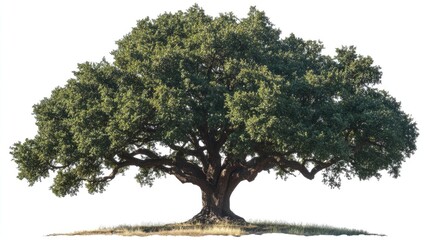 A large, leafy tree with a thick trunk and branches, isolated on a white background.