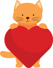 Cute cartoon cat is holding a big red heart, perfect for valentine's day or any love themed project