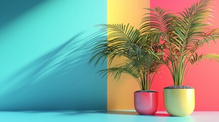 Obraz premium Colorful potted plants against a vibrant background