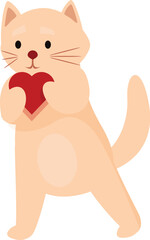 Cute cartoon cat holding a red heart, perfect for valentine's day projects