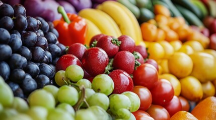 Fresh fruits displayed in vibrant market setting