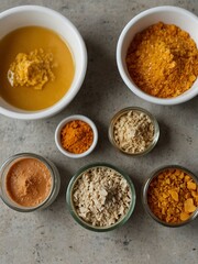 Natural homemade facial mask ingredients laid out.