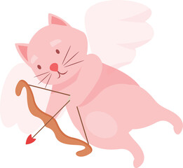 Pink cat angel cupid aiming with a bow and arrow, perfect for valentine's day projects