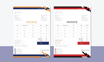 Invoice , Minimal professional vector Corporate Business Invoice design template, bill form price invoice, Creative invoice template, business stationery design, payment agreement design template .