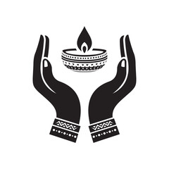 Illustration of hands holding a traditional Diwali diya,
which symbolizes light and spirituality. Perfect for festive designs, religious themes and cultural celebrations.
