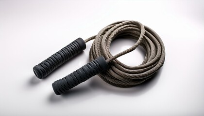 Jump rope coiled neatly, placed on a clean white surface