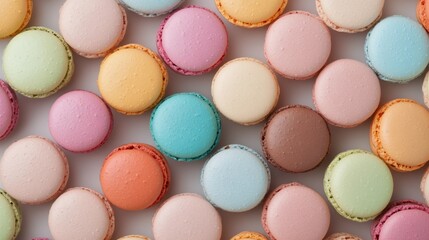 Obraz premium Colorful macarons arranged artistically on a pastel blue background during a sunny afternoon