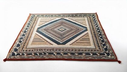 rug with geometric patterns, placed on a white background