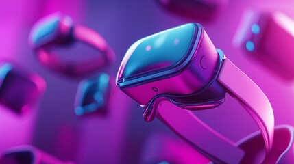 A purple and blue virtual reality headset against a vibrant magenta backdrop.