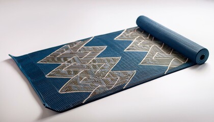  Yoga mat with geometric patterns, placed on a clean white surface