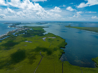 Aerial View of Nichupté Lagoon and Cancun Hotel Zone from Malecón Tajamar © mardoz